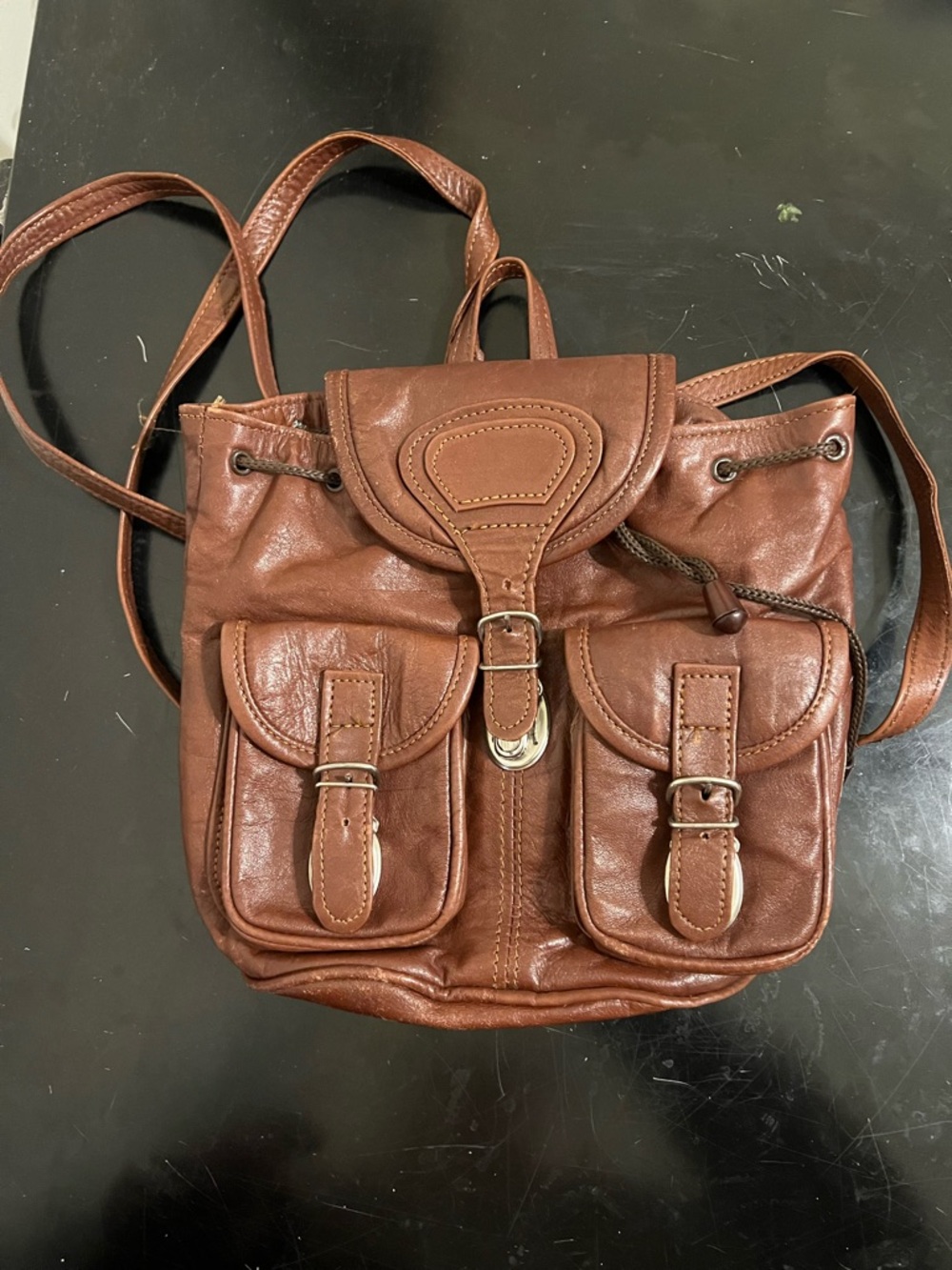 Classic Brown Leather Drawstring Backpack - Everyday Men’s Carry